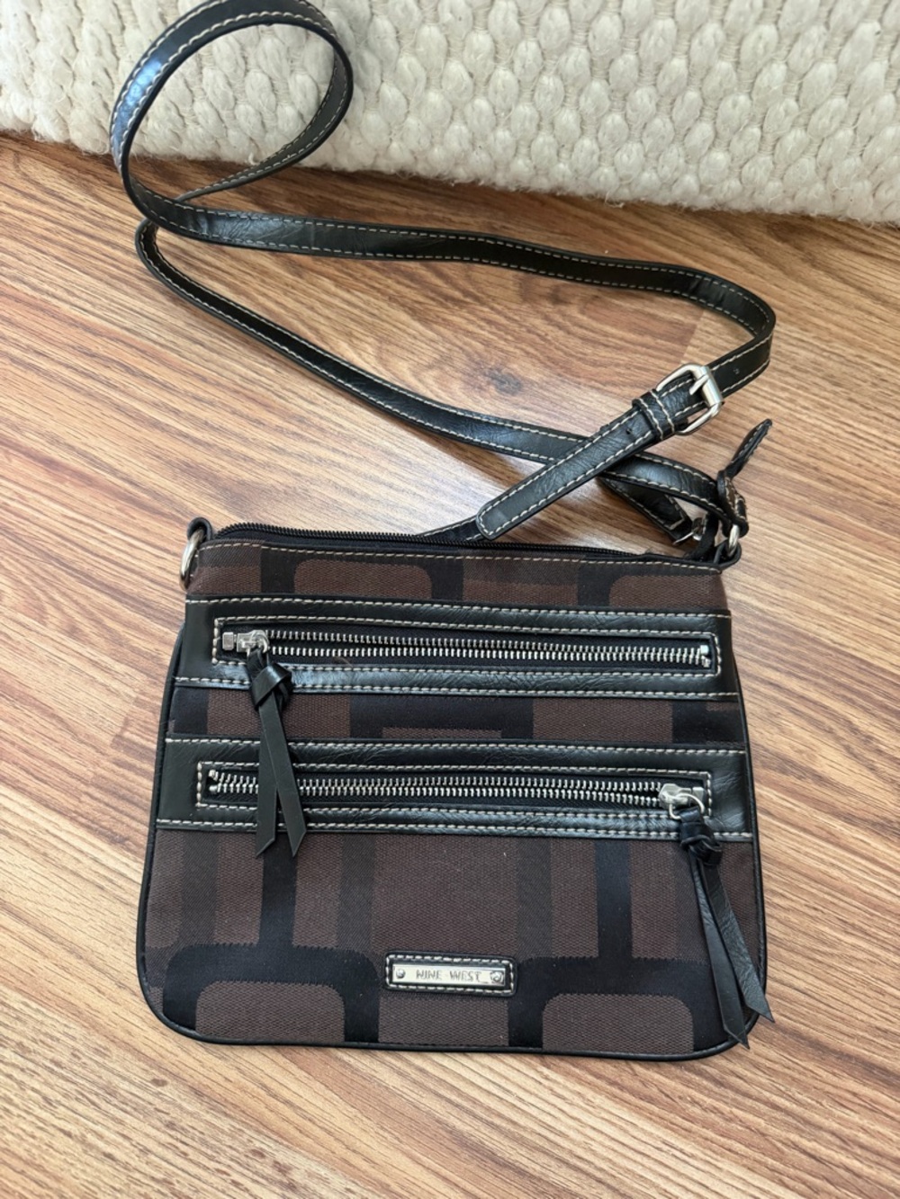 Nine West Black and Brown Patterned Crossbody Bag